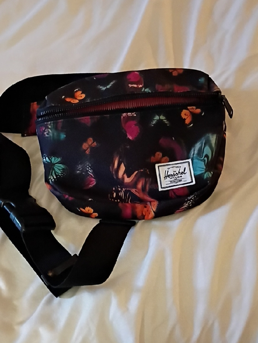 Herschel Black Floral Butterfly Waist Bag